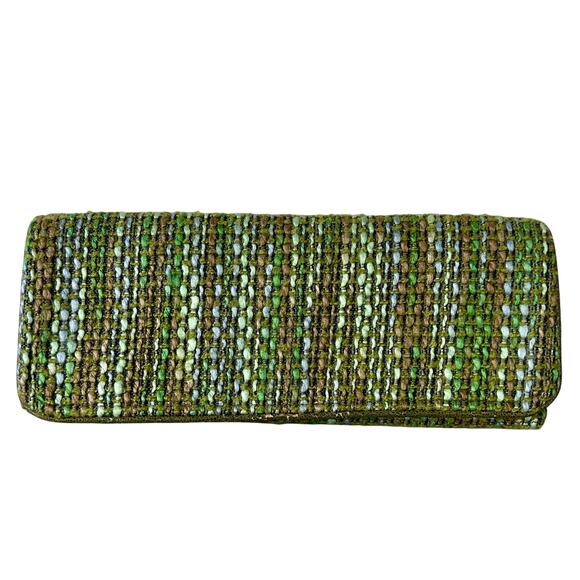 Shiraleah Handbags - Shiraleah clutch hand bag green tweed fabric satin liner retro office siren